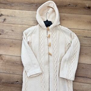 Long Cable Knit Cardigan Sweater Size Small / Medium Ivory Handmade Irish Wool